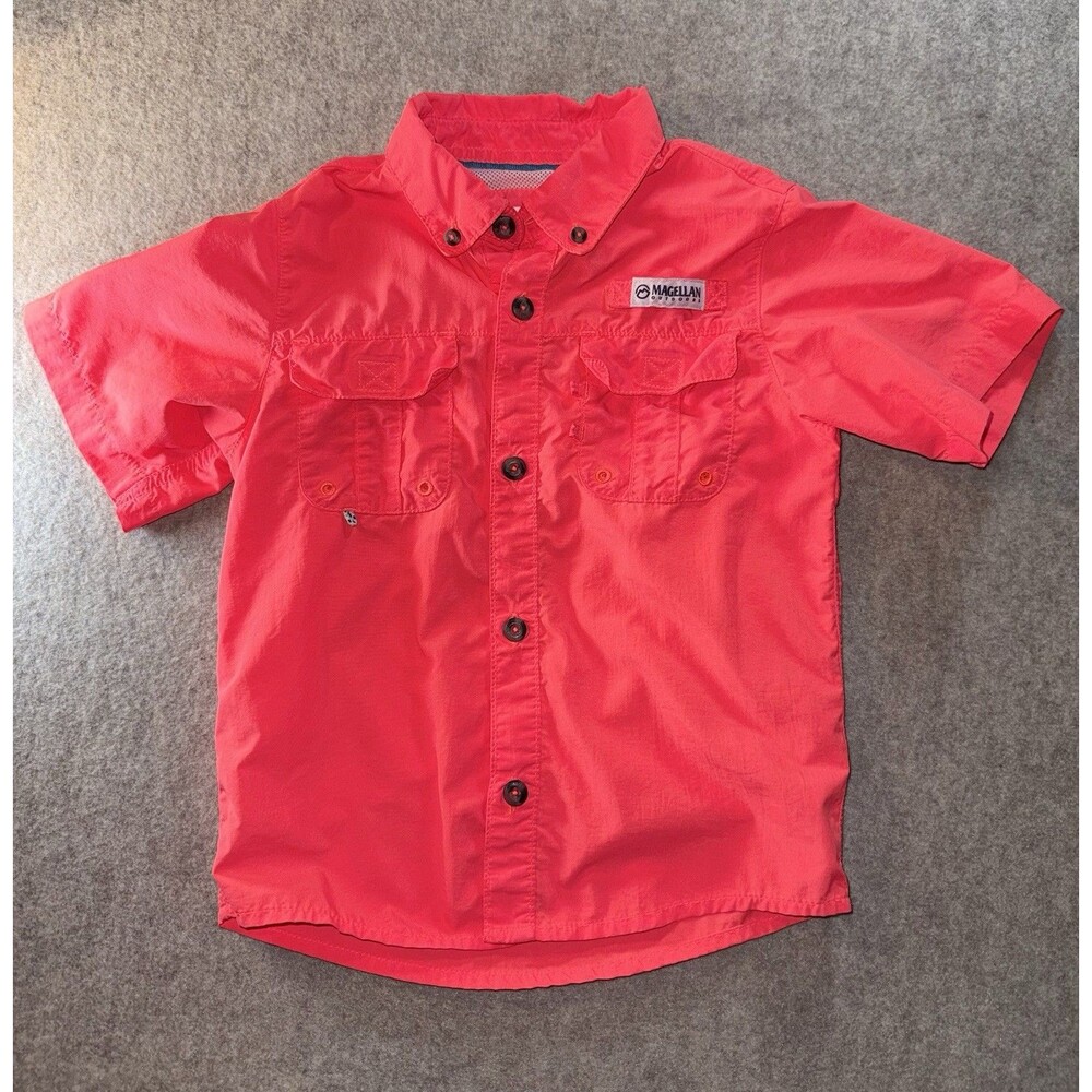 Magellan Boys Size M(5/6) Laguna Madre Orange Short Sleeve Button Up Shirt